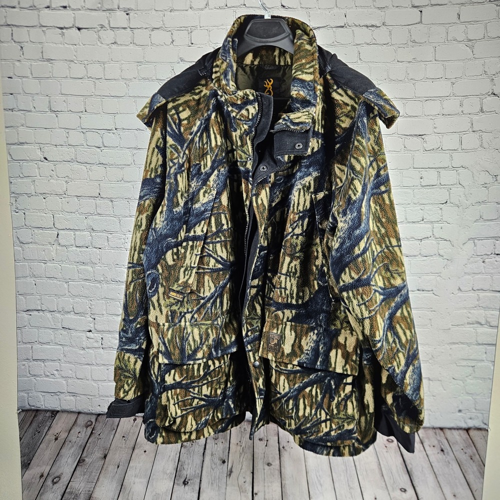 Browning Hydro Fleece Gore-Tex Camo Hunting Jacket Parka Mens 2XL Hooded 045010